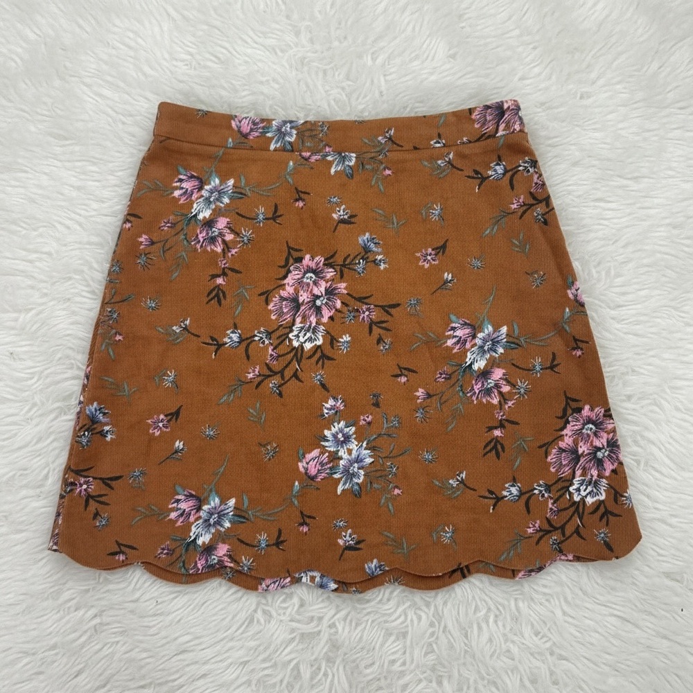 Chance Women's Brown Floral Corduroy Mini Skirt - Size M
 b85